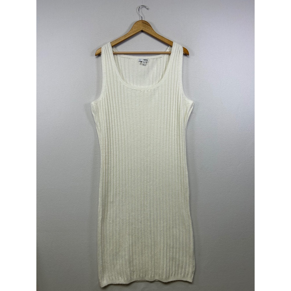 Minimalist Lauren Lane x Sonoma Women 2X Cream Ribbed Knit Sleeveless Midi Dress